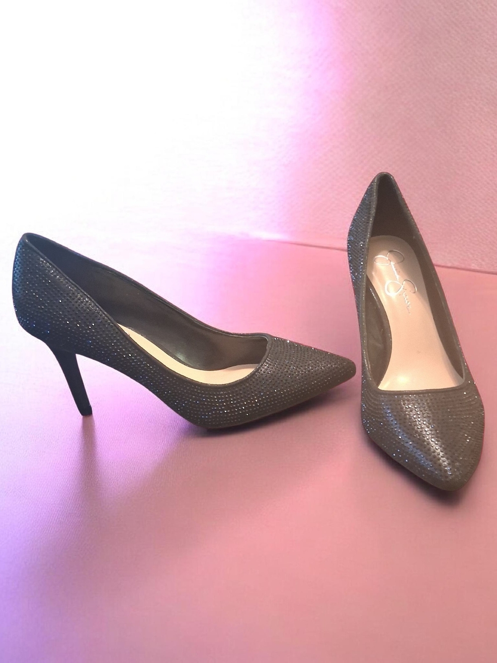 Jessica Simpson Sparkling Black Pointed-Toe Stiletto Pumps Qomens Shoes Size 10